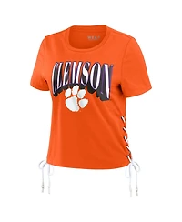 Wear by Erin Andrews Women's Orange Clemson Tigers Side Lace-Up Modest Crop T-Shirt