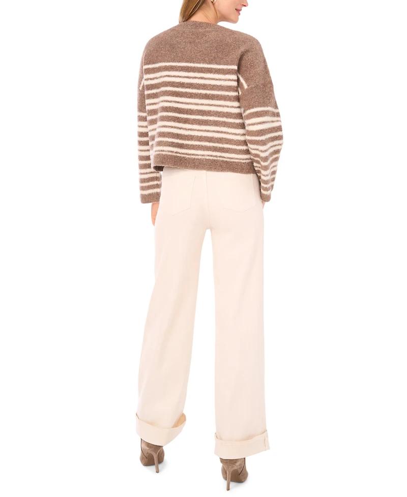 1.state Women's Striped Long Sleeve Crewneck Sweater