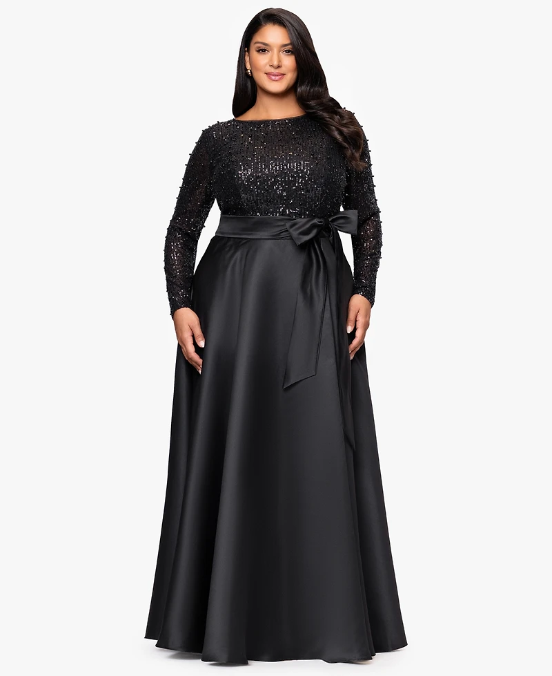 Xscape Plus Size Sequin Detail Crewneck Maxi Dress