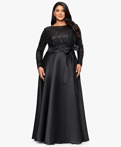 Xscape Plus Size Sequin Detail Crewneck Maxi Dress