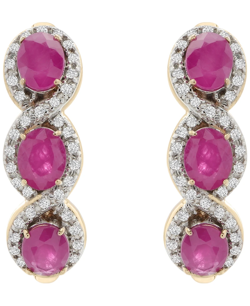 Macy's Ruby (1-3/8 ct. t.w.) and Diamond (1/6 ct. t.w.) Infinity Hoop Earrings in 14K Gold-Plated Over Sterling Silver