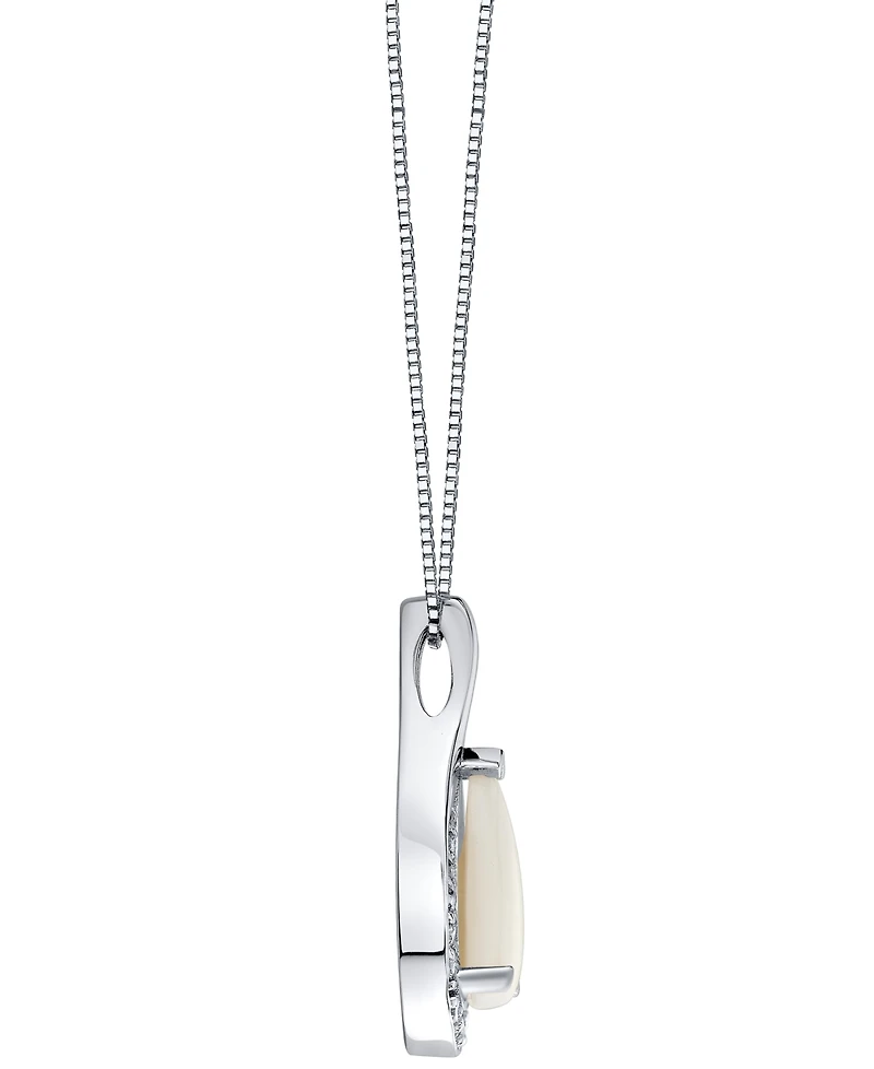 Macy's Pear Shape Opal Pendant with Chain (1 ct. t.w.) and Diamond (1/10 ct. t.w.) in 10k White Gold