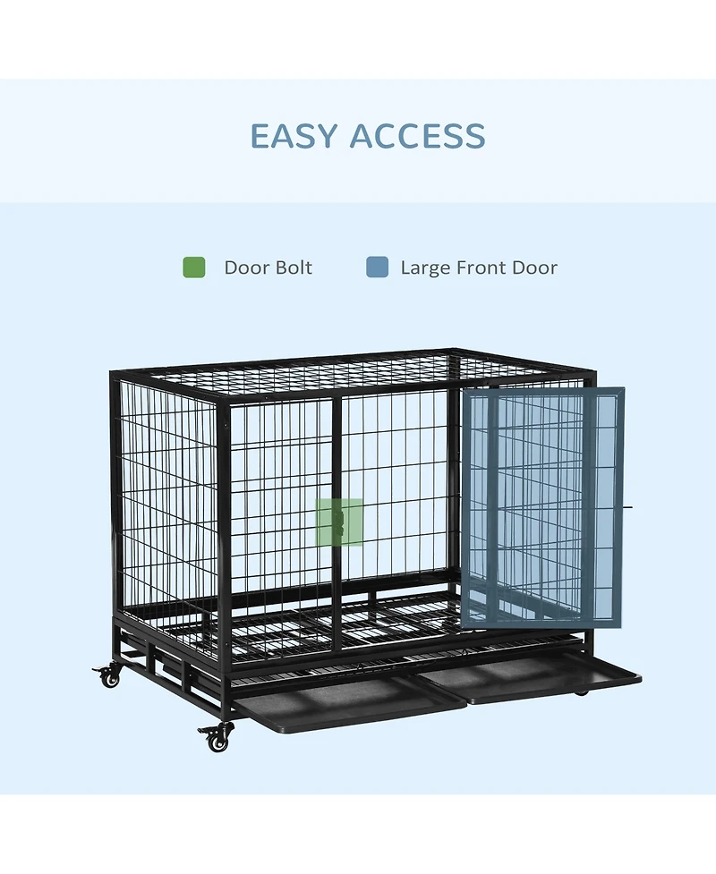 PawHut 43" Heavy Duty Dog Crate, Indestructible Dog Cage Kennel,
