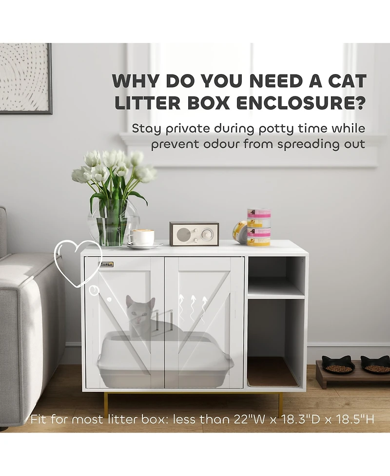 PawHut Cat Litter Box Enclosure with Scratching Pad, Storage,