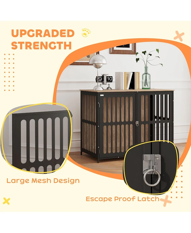 PawHut 39" Dog Crate Furniture with Anti-Chew Resist Mesh for Large Dogs