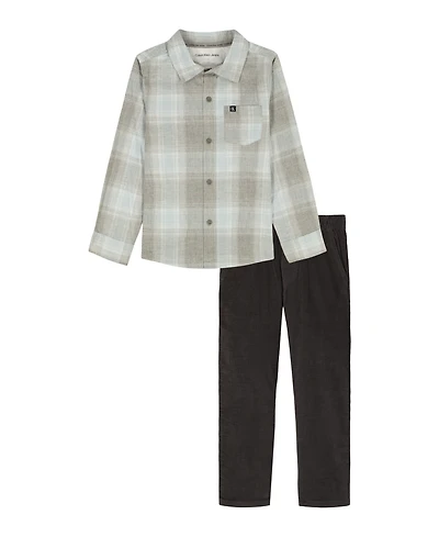 Calvin Klein Toddler and Little Boys (2T-7) 2-Piece Plaid Shirt Corduroy Pants Set