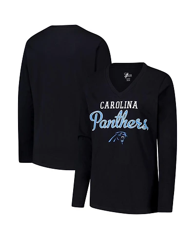 G-iii 4Her by Carl Banks Women's Black Carolina Panthers Post Season Long Sleeve V-Neck T-Shirt