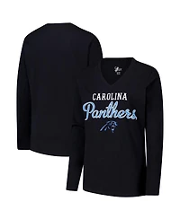 G-iii 4Her by Carl Banks Women's Black Carolina Panthers Post Season Long Sleeve V-Neck T-Shirt