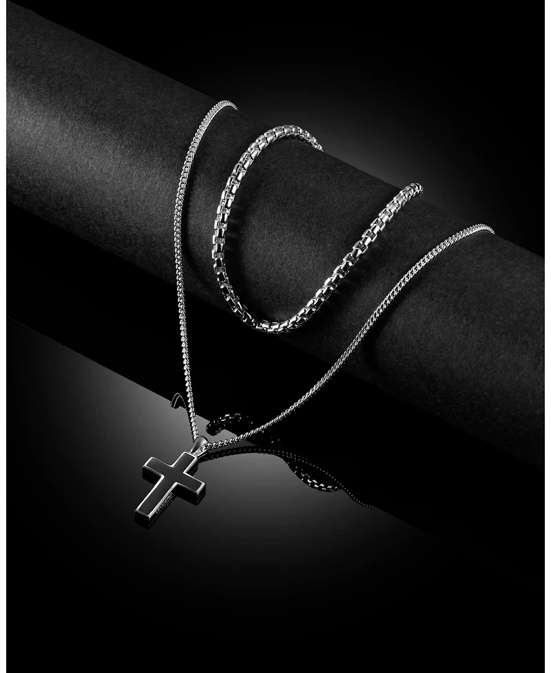 Vincero Men's Stone Cross Pendant Black Onyx 925 Sterling Silver, Large