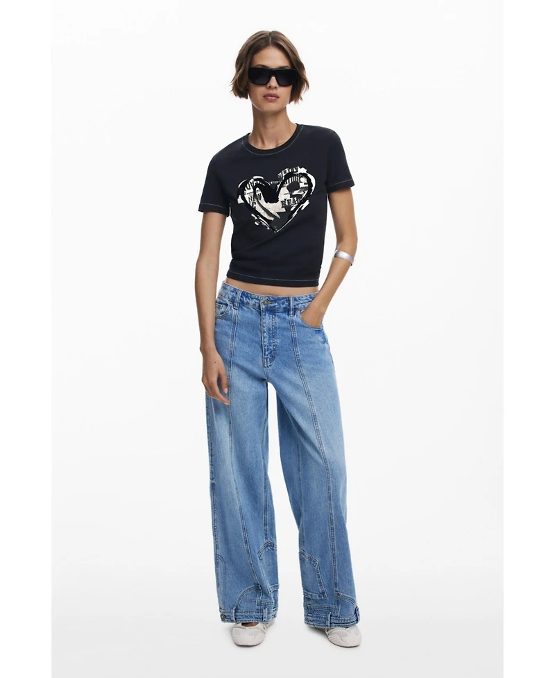 Desigual Women's Newspaper heart T-shirt