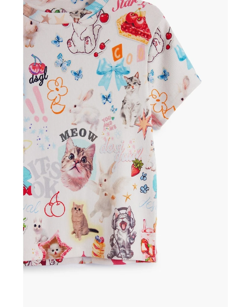 Desigual Girls's Short-sleeve cat T-shirt