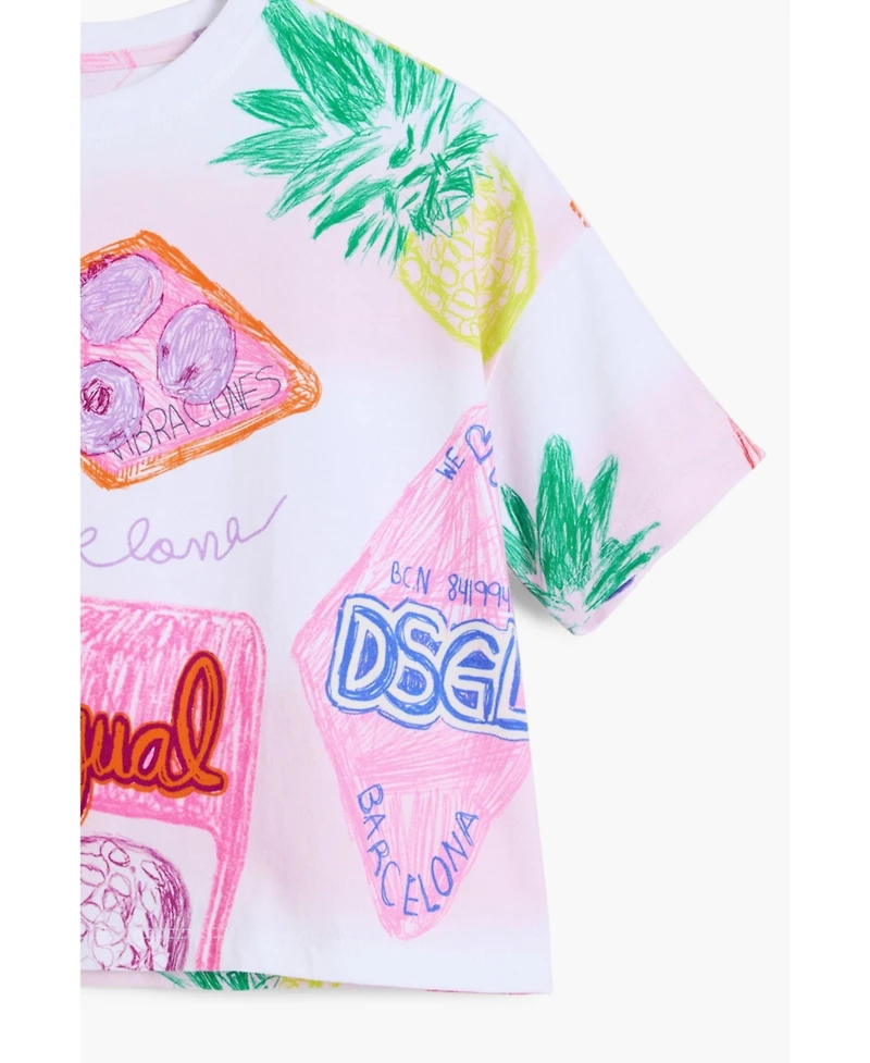 Desigual Girls's Cropped T-shirt with stamps