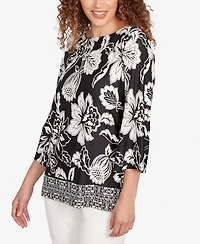Ruby Rd. Petite Floral Geo Border Knit Top