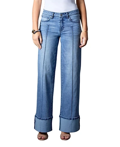 Blue Revival Women's Cuffed Low Rise Wide Leg Jeans
