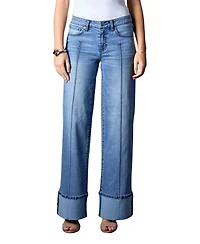 Blue Revival Women's Cuffed Low Rise Wide Leg Jeans