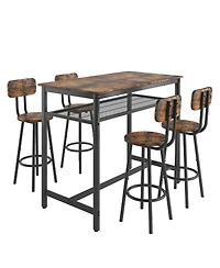 Casainc 5 Piece Counter Height Table Set with Bar and 4 Chairs