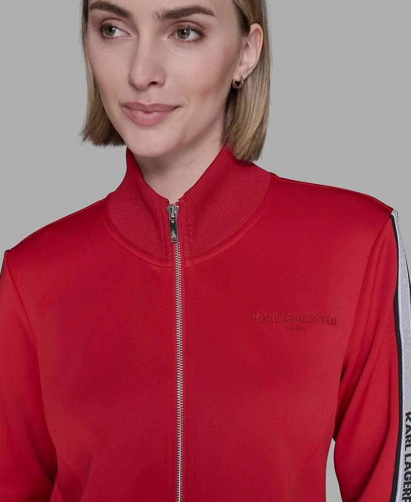 Karl Lagerfeld Paris Women's Logo Tape Zip Up Jacket
