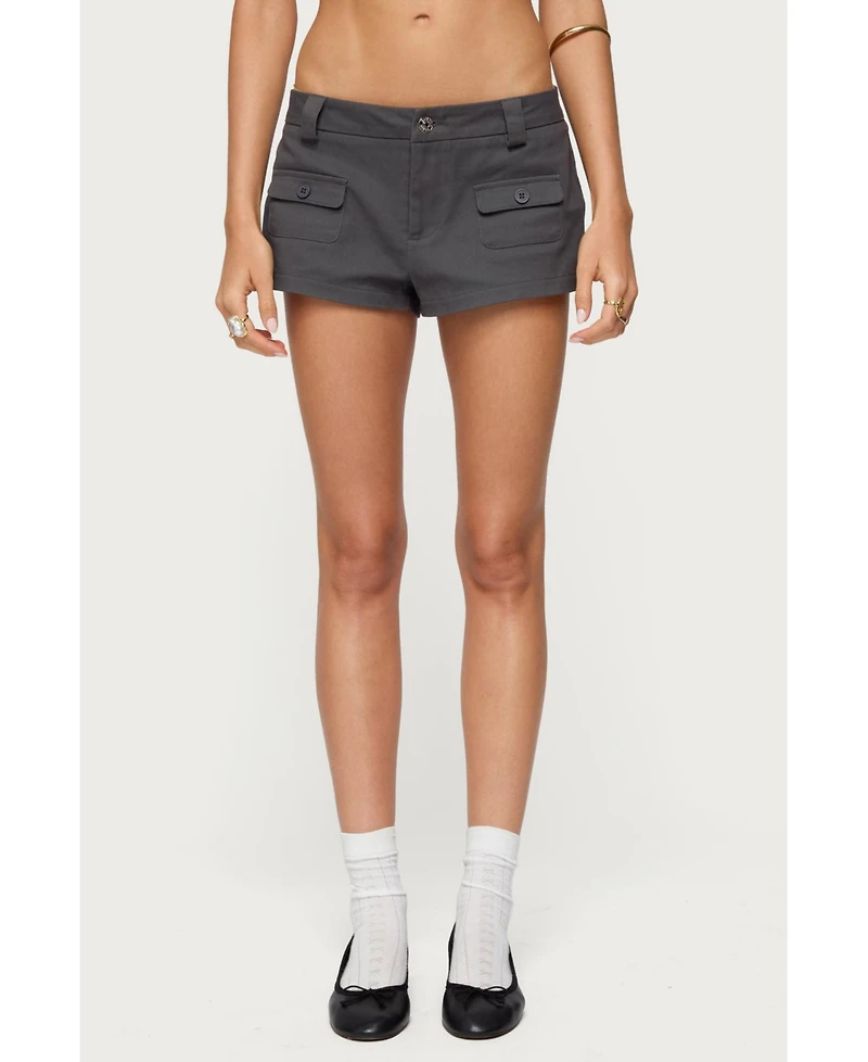 Edikted Womens Studded Belt Denim Micro Shorts