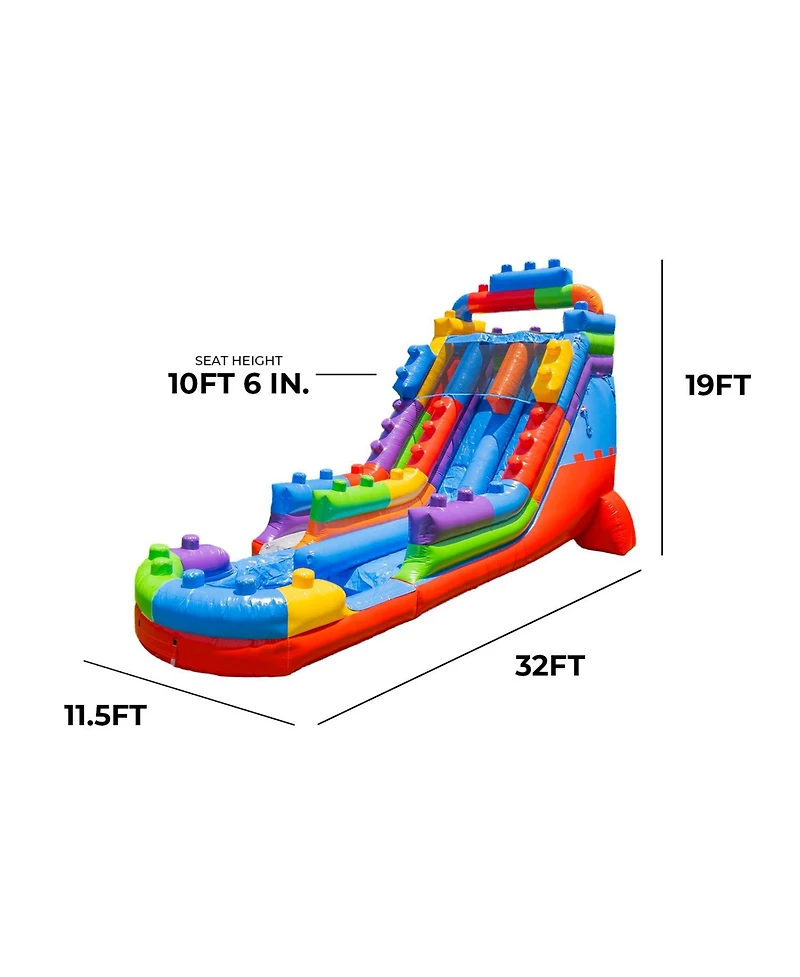 Xjump Block Party 19' Dual Lane Side Loader Water Slide with Pool, for Kids and Adults, Commercial Grade Pvc Vinyl, Outdoor Backyard Fun, Blow Up Wate
