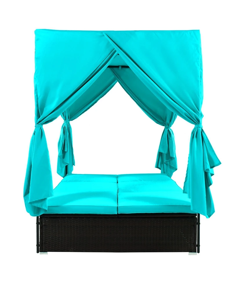 Streamdale Furniture Outdoor Patio Wicker Sunbed Daybed with Cushions Adjustable Seats