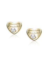 Rachel Glauber 14K Gold Plated with Mother of Pearl Heart Design Stud Earrings Engraving: "You are my heart forever"