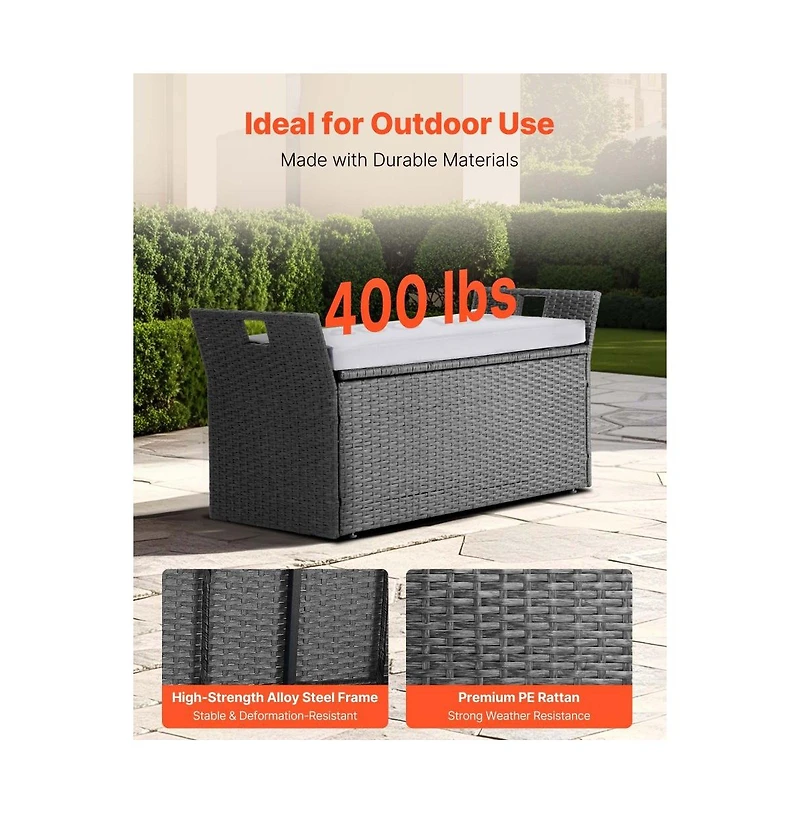 Slickblue Outdoor Storage Bench Pe Rattan 40Gal Waterproof Deck Box with Seating