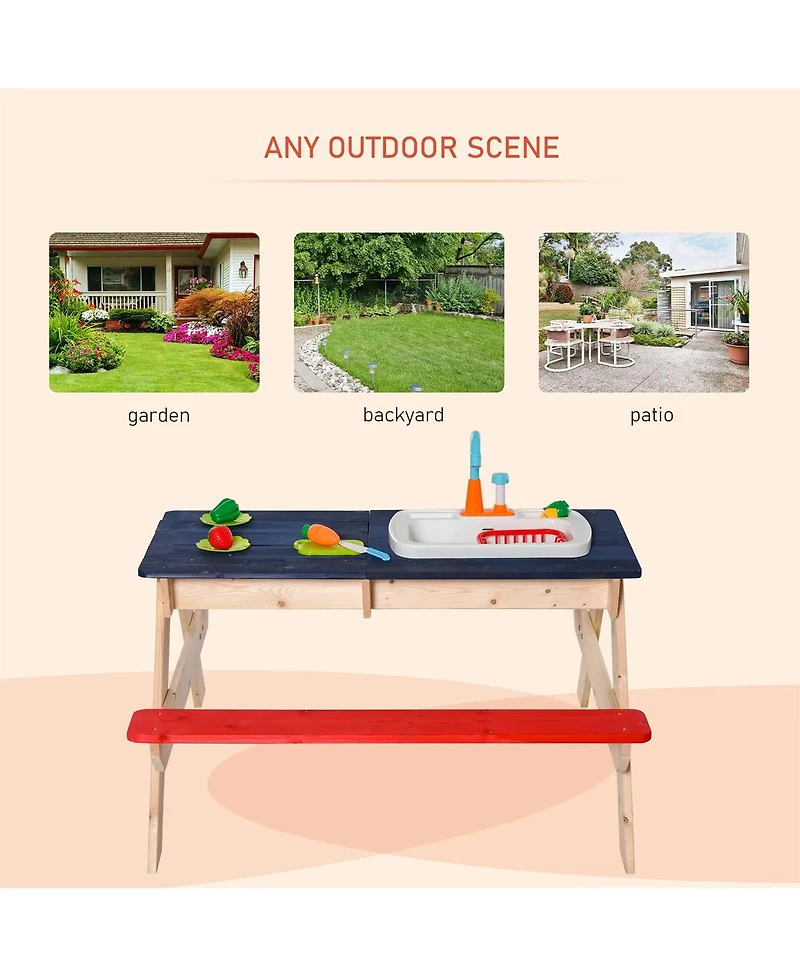 Kids Picnic Table Set with Built In Sandbox and Fun Kitchen Play Toys