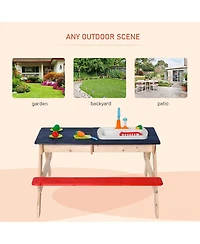 Kids Picnic Table Set with Built In Sandbox and Fun Kitchen Play Toys