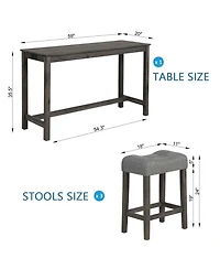 Casainc 4 Piece Bar Table Set with Power Outlet and 3 Padded Stools for Dining or Living Room