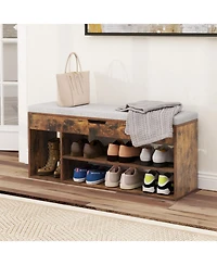 Gymax Shoe Bench Home Entryway Shoes Storage Bench w/ Padded Seat & Hidden Storage