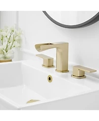 Greenspring Waterfall 8 in. Widespread Double Handle Gold Bathroom Faucet Set 3 Holes Vanity Sink With Metal Drain In Brushed Gold