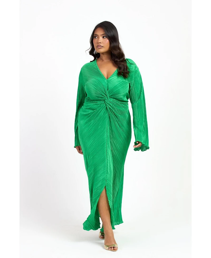 Fashion-szn Curve Women's Plisse Flare Sleeve Midaxi Dress