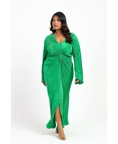 Fashion-szn Curve Women's Plisse Flare Sleeve Midaxi Dress
