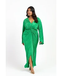 Fashion-szn Curve Women's Plisse Flare Sleeve Midaxi Dress