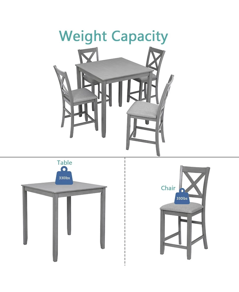 Casainc 5 Piece Square Counter Height Dining Table Set with 4 Upholstered Chairs