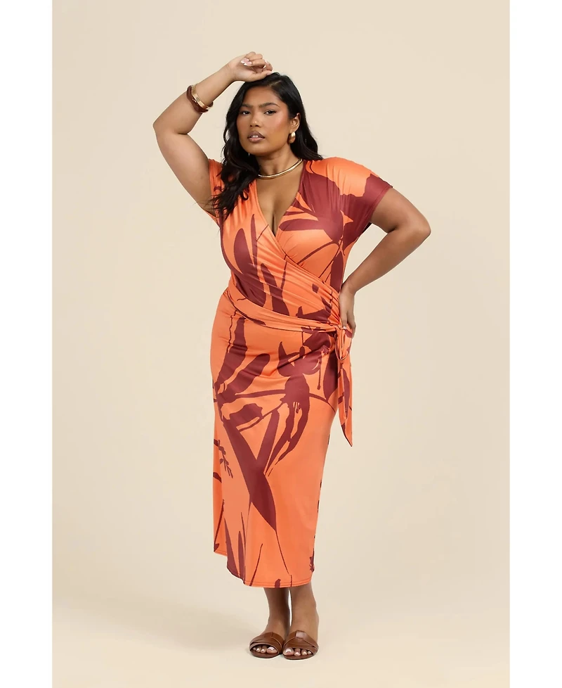 Fashion-szn Curve Plus Floral Wrap Jersey Midi Dress