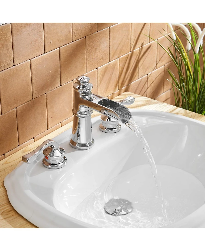 Greenspring 8 in. Waterfall Widespread 2-Handle Bathroom Faucet With Drain Assembly in Polished Chrome
