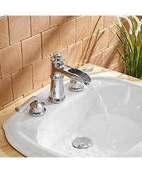 Greenspring 8 in. Waterfall Widespread 2-Handle Bathroom Faucet With Drain Assembly in Polished Chrome