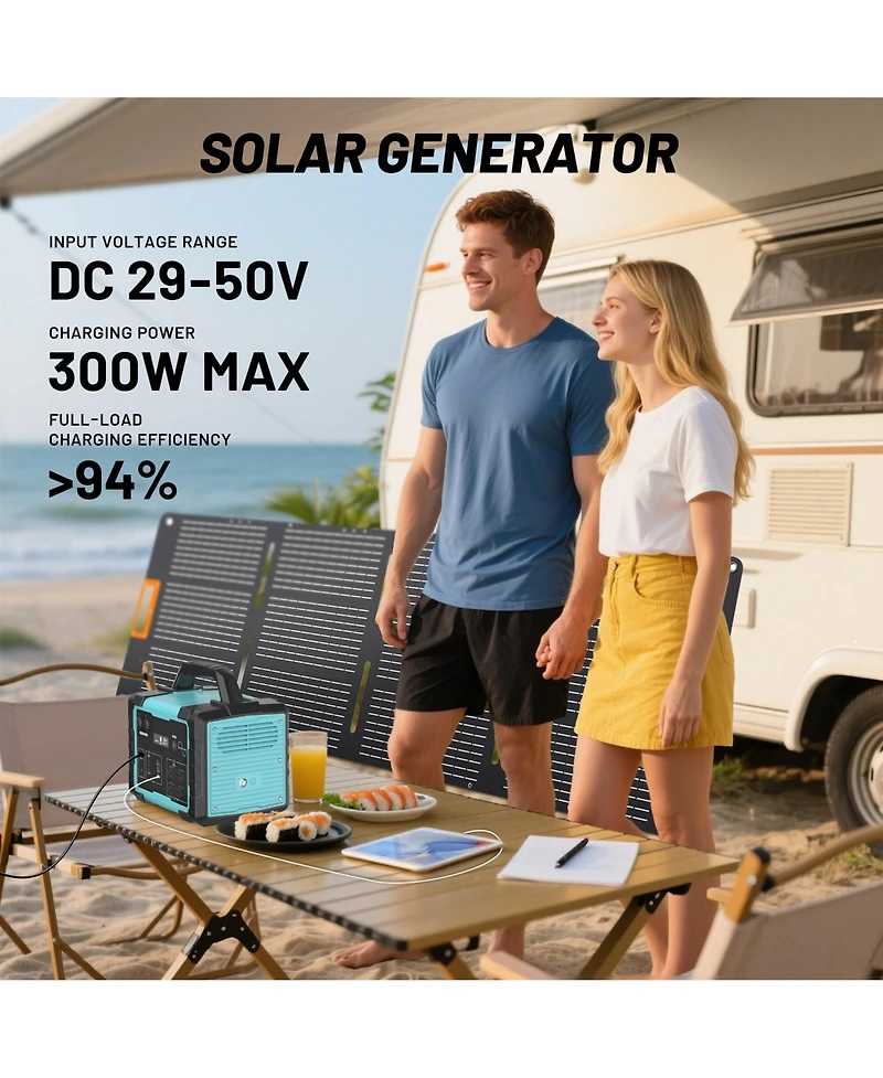 Mondawe 1000W Portable Power Station, 1024Wh Solar Generator with Ac Outlet & Led Light