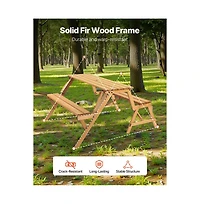 Slickblue 2-in-1 Transforming Wooden Picnic Table and Bench Set for Outdoor Use