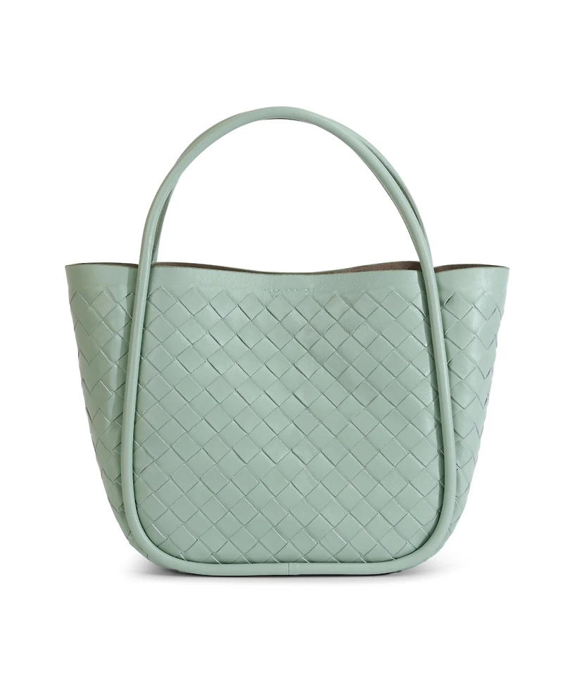 Women's Pastel Green Woven Leather Top Handle Bag