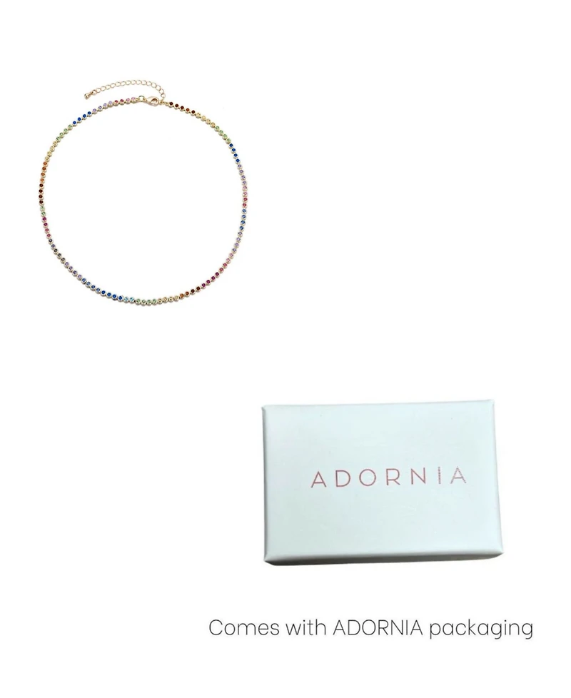 Adornia Gold Crystal Rainbow Tennis Neckalce