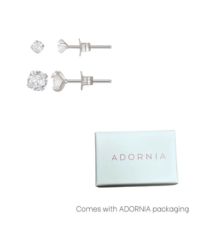 Adornia Sterling Silver Solitaire Stud Earrings Set