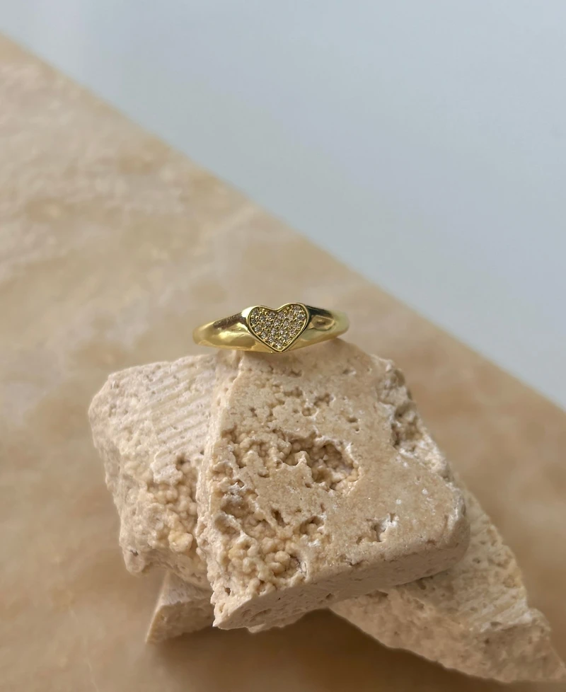 Adornia Gold Cubic Zirconia Pave Heart Signet Pinky Ring