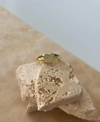 Adornia Gold Cubic Zirconia Pave Heart Signet Pinky Ring