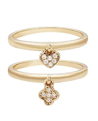 Adornia Gold Cubic Zirconia Dangling Heart and Clover Ring Set