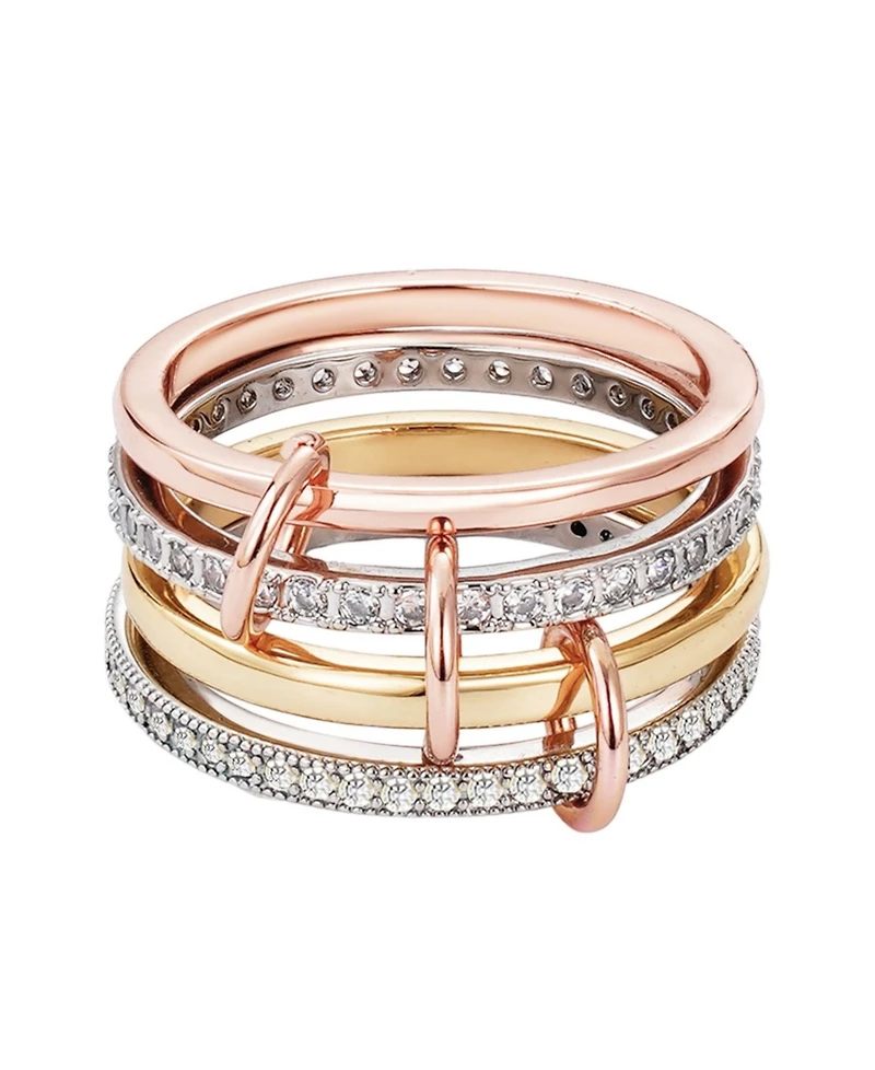 Adornia Mixed Metal Cubic Zirconia Connected 4-Piece Stack Ring