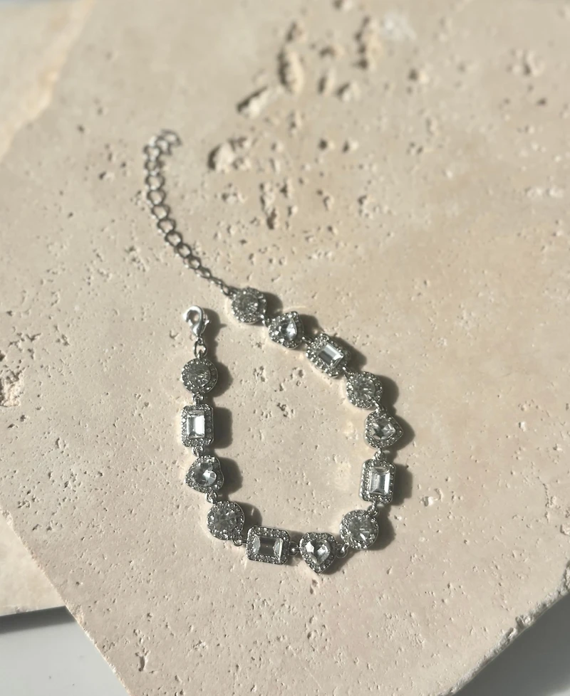 Adornia Silver Crystal Halo Heart Chain Bracelet