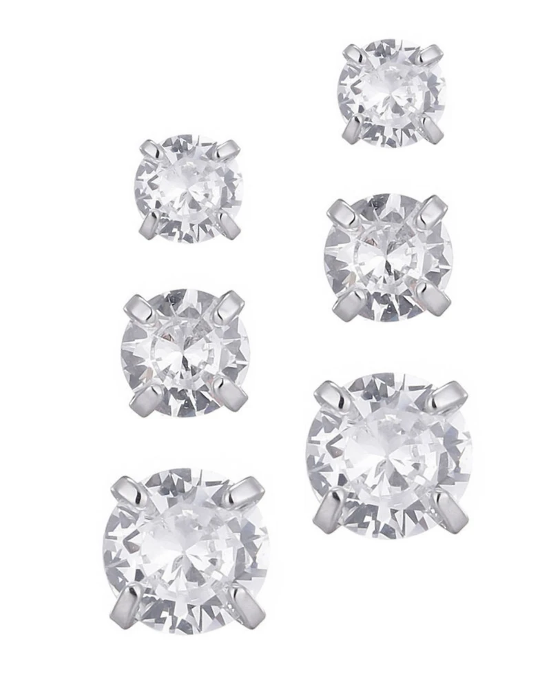 Adornia Silver Cubic Zirconia Three-Solitaire Stud Earring Set