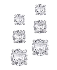 Adornia Silver Cubic Zirconia Three-Solitaire Stud Earring Set
